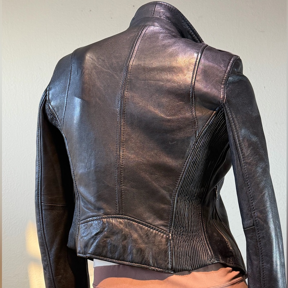 Zara Trafaluc Genuine Leather Moto Motorcycle Zipper Jacket Sz XS - Picture 5 of 17